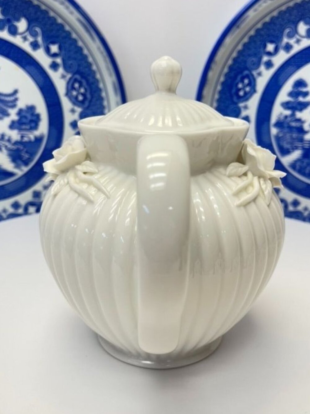 Godinger White Ceramic Floral Teapot Cottage Chic Decor - Picture 5 of 10